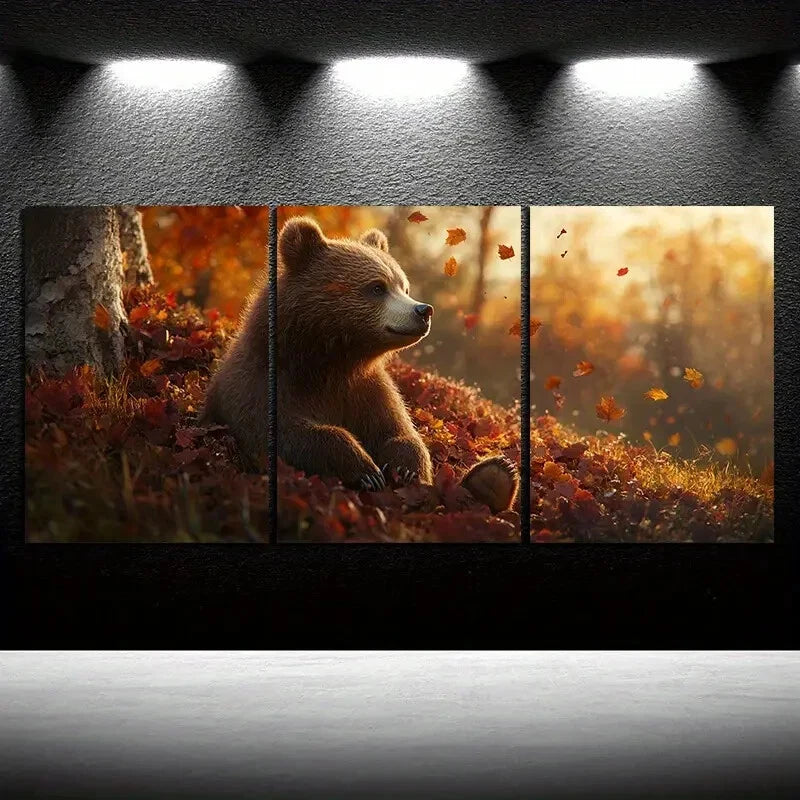 3pcs Bears in The Forest Animal Themed Metal Print Ready to Hang Art