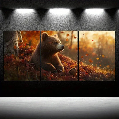 3pcs Bears in The Forest Animal Themed Metal Print Ready to Hang Art