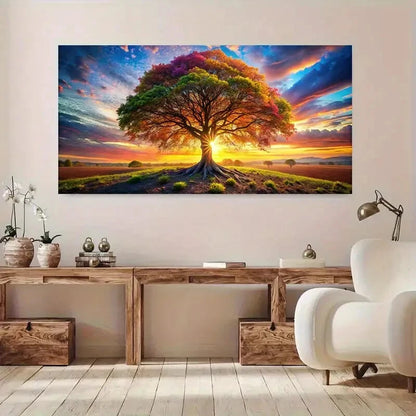 Colorful Tree sunset sky  wall canvas office home room framed 120x60cm
