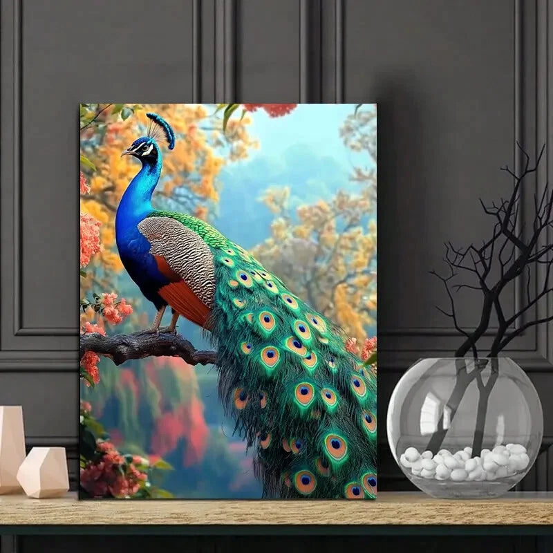 Beautiful Peacock Perched Painting 40x60cm Metal Print Ready to Hang