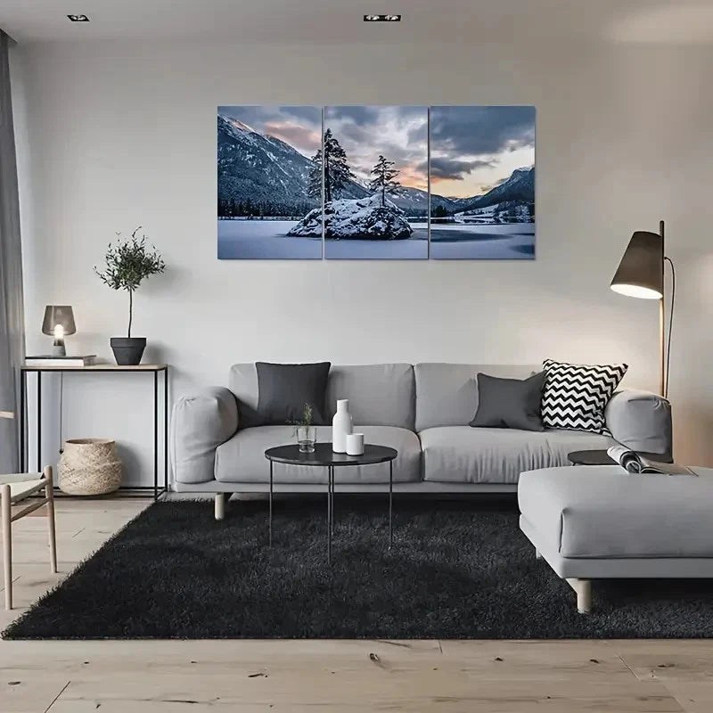 3pcs Snowy Mountain Lake Sunset Metal Print Ready to Hang Art