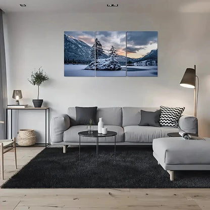 3pcs Snowy Mountain Lake Sunset Metal Print Ready to Hang Art