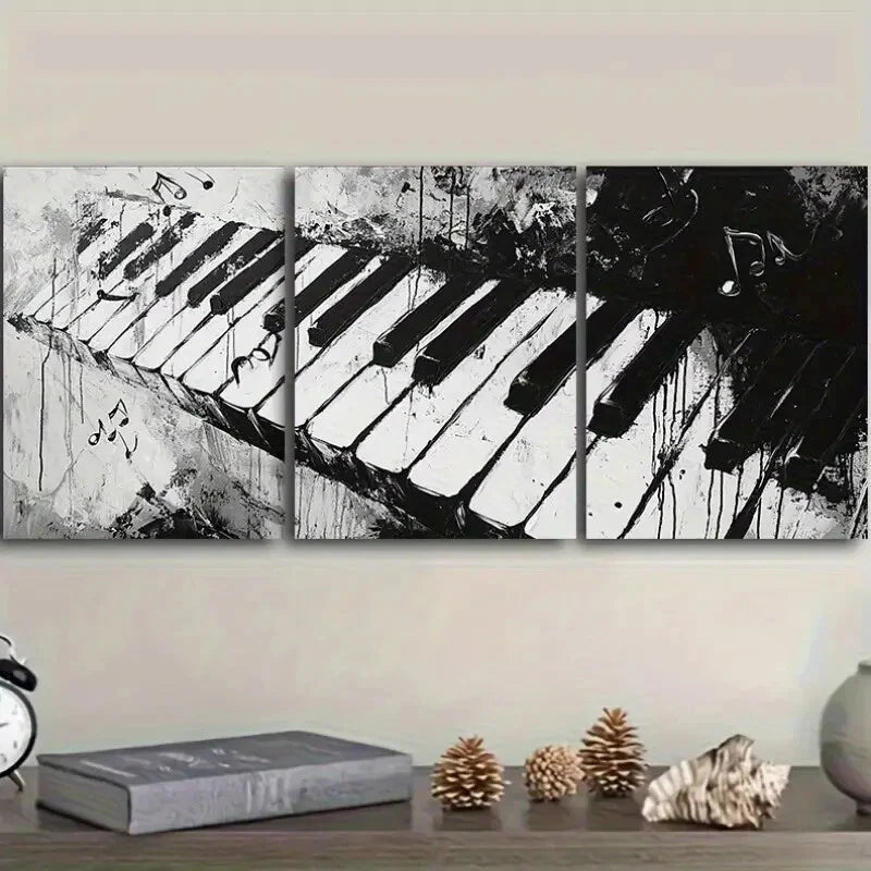 3pcs Black and White Piano Keyboard Metal Print Ready to Hang Art