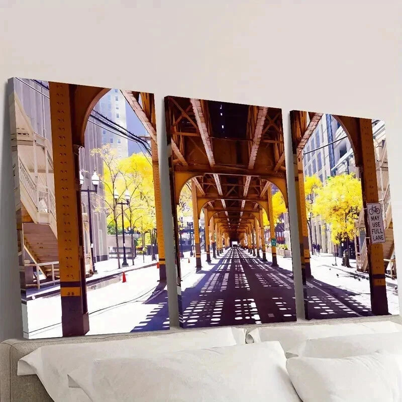 3pcs Chicago Logan Square Route Track Wall Art Set Canvas Framed 40x60cm - High Quality Print 100% Australian Made Wall Canvas Ready to Hang