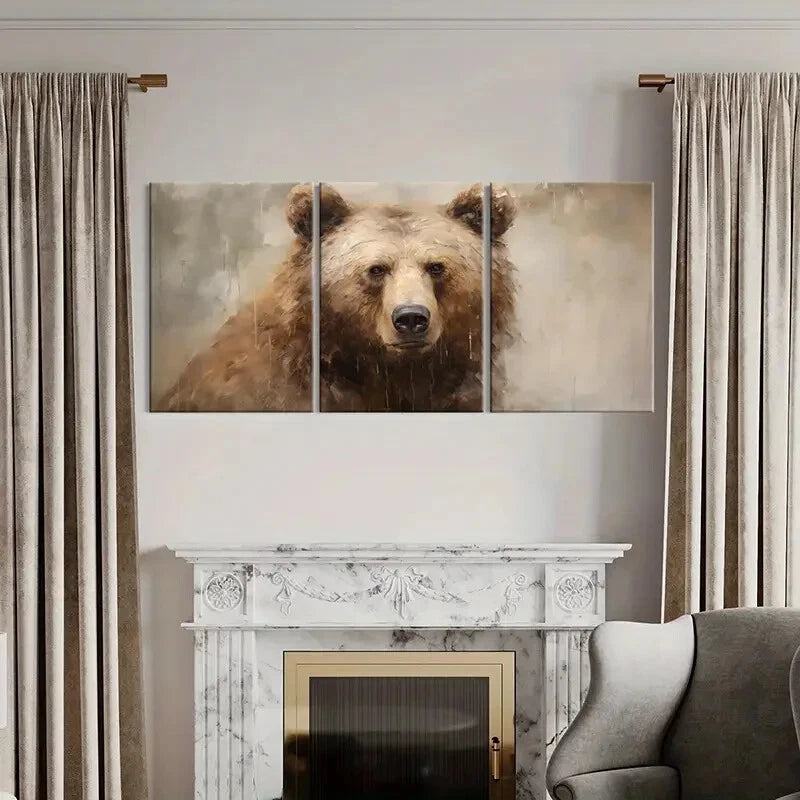 3pcs Artistic Bear Portrait Wildlife Art Metal Print Ready to Hang Art