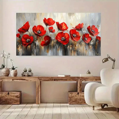 Vibrant Red Poppy wall canvas office home room framed 120x60cm