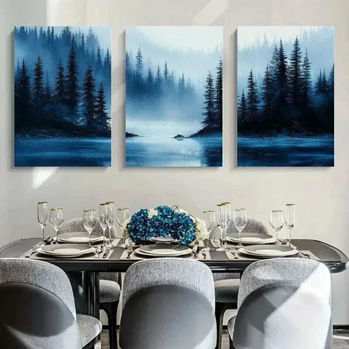 Blue Misty Landscape Wall Art Set Canvas Unframed - High Quality Print 100% Australian Made Wall Canvas