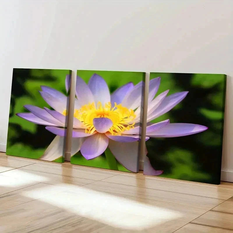 3pcs Purple Lotus Flower Art Modern Wall Art Set Canvas Framed 40x60cm - High Quality Print 100% Australian Made Wall Canvas Ready to Hang