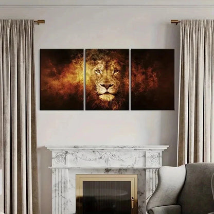3pcs Dramatic Golden Lion & Black Background Wall Art Set Canvas Framed 40x60cm - High Quality Print 100% Australian Made Wall Canvas Ready to Hang
