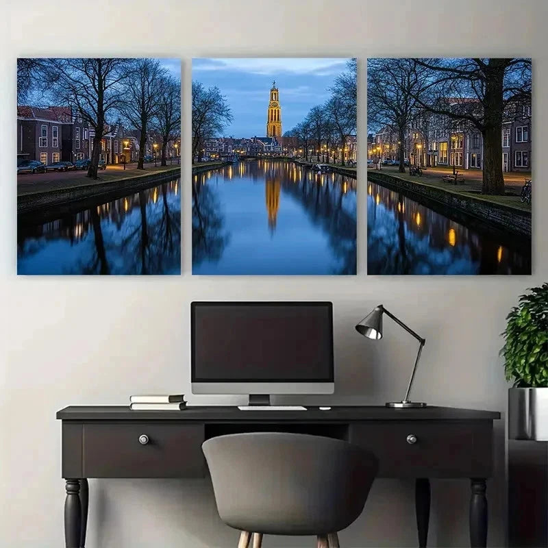 3pcs Groningen Netherlands Cityscape Perfect Wall Art Set Canvas Framed 40x60cm - High Quality Print 100% Australian Made Wall Canvas Ready to Hang