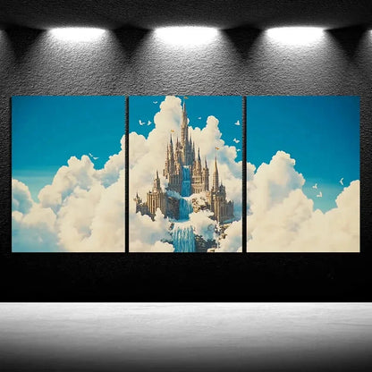 3pcs Shaped Clouds Beautiful Castle Metal Print Ready to Hang Art
