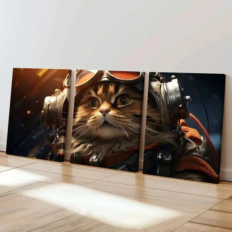 3pcs Fantasy Animal Art Flyer Cat Wall Art Set Canvas Framed 40x60cm - High Quality Print 100% Australian Made Wall Canvas Ready to Hang