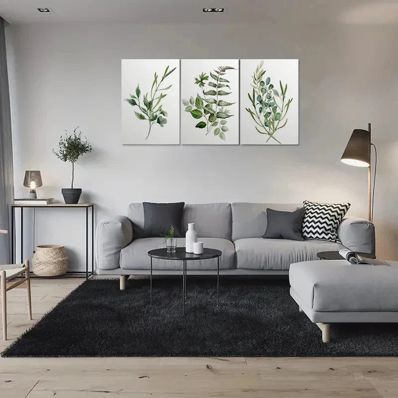 3pcs Green Leafy Plants Botanical Metal Print Ready to Hang Art