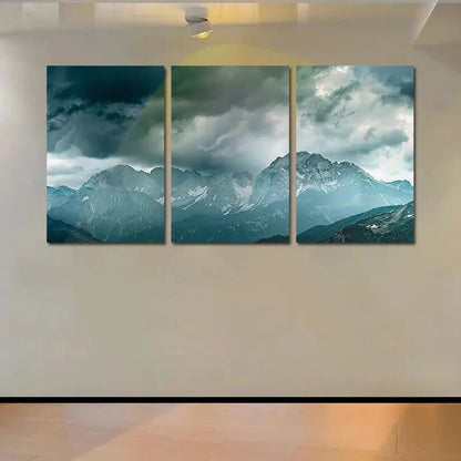 3pcs Majestic Mountains Under A Stormy Sky Wall Art Set Canvas Framed 40x60cm - High Quality Print 100% Australian Made Wall Canvas Ready to Hang
