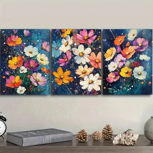 3pcs Oil painting of colorful flowers Wall Art Set Canvas Unframed - High Quality Print 100% Australian Made Wall Canvas - Bella Home Decor
