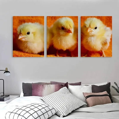 3pcs Yellow Baby Chicks on an Orange Towel   Wall Art Set Canvas Framed 60x90cm - High Quality Print 100% Australian Made Wall Canvas Ready to Hang