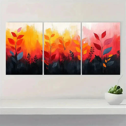 3pcs Orange Abstract Floral Botanical QE Wall Art Set Canvas Unframed - High Quality Print 100% Australian Made Wall Canvas