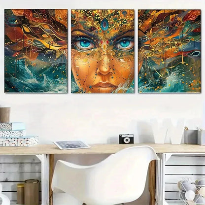 3pcs Colorful Abstract Face Intricate Perfect Wall Art Set Canvas Framed 40x60cm - High Quality Print 100% Australian Made Wall Canvas Ready to Hang