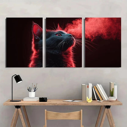 3pcs Vibrant Black Cat Red Abstract Animal Metal Print Ready to Hang Art