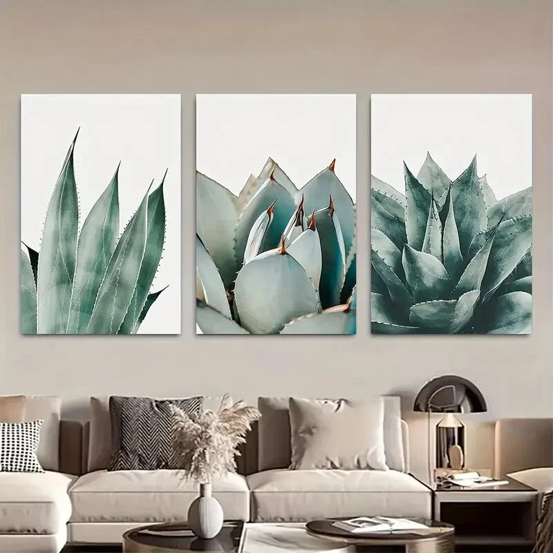 3pcs Modern Succulent Botanical Leaf Metal Print Ready to Hang Art