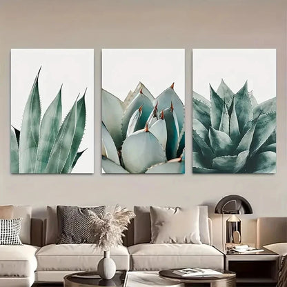 3pcs Modern Succulent Botanical Leaf Metal Print Ready to Hang Art