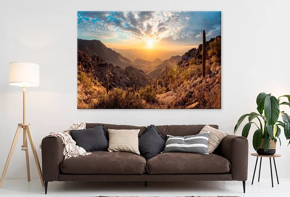 Vibrant Cactus Trees And Sunrise Wall Art Decor 100% Australian Made