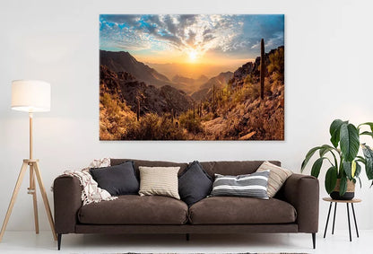 Vibrant Cactus Trees And Sunrise Wall Art Decor 100% Australian Made