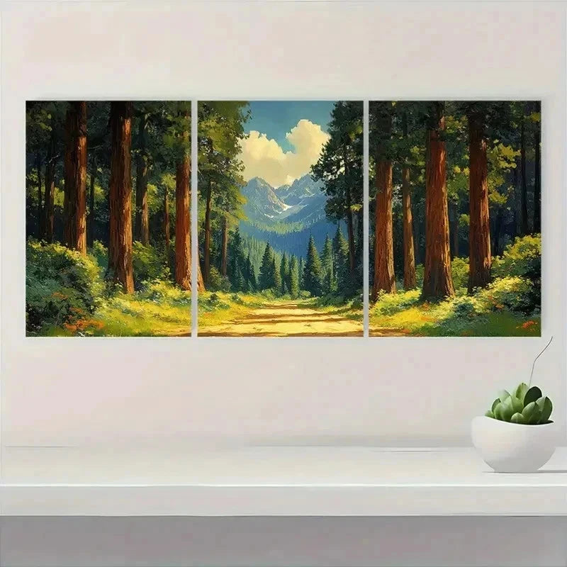 3pcs Sequoia Trees Park Redwocod Perfect Wall Art Set Canvas Framed 40x60cm - High Quality Print 100% Australian Made Wall Canvas Ready to Hang