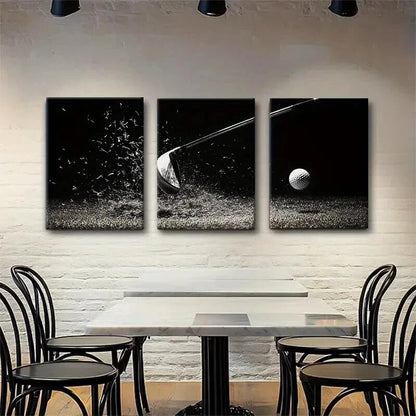 3pcs Black and White Golf Swing Sports Perfect Wall Art Set Canvas Framed 40x60cm - High Quality Print 100% Australian Made Wall Canvas Ready to Hang