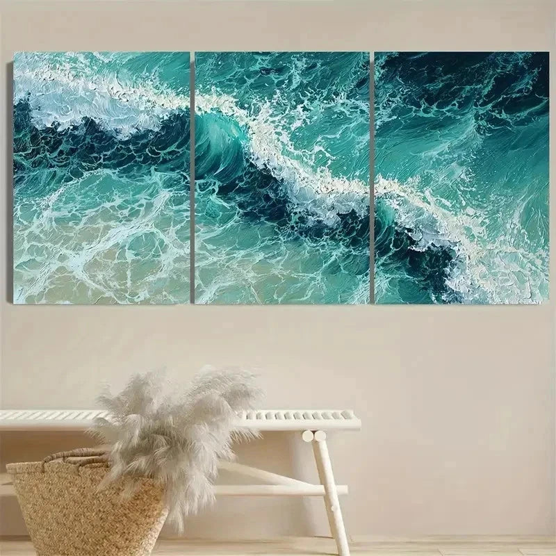 3pcs Green On Canvas, Green Ocean Wall Art Set Canvas Framed 60x90cm - High Quality Print 100% Australian Made Wall Canvas Ready to Hang