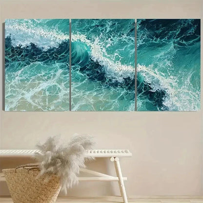 3pcs Green On Canvas, Green Ocean Wall Art Set Canvas Framed 60x90cm - High Quality Print 100% Australian Made Wall Canvas Ready to Hang