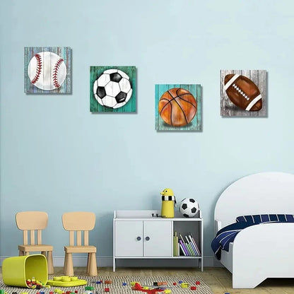 4pcs  Boys Room Sports Decor Wall Art Canvas Framed