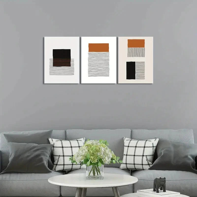 3pcs Geometric Patterns Brown & Beige Tones Metal Print Ready to Hang Art