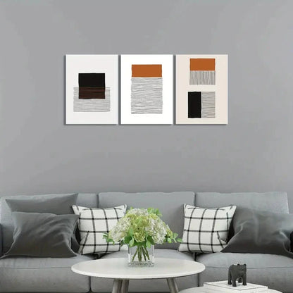 3pcs Geometric Patterns Brown & Beige Tones Metal Print Ready to Hang Art