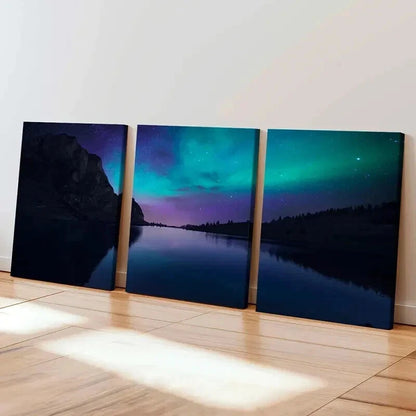 3pcs Vibrant Northern Lights & Serene Landscapes Wall Art Set Canvas Framed 40x60cm - High Quality Print 100% Australian Made Wall Canvas Ready to Hang