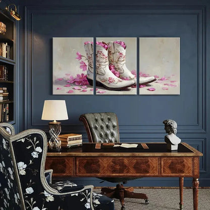 3pcs Artistic Floral Cowboy Boots Poster Metal Print Ready to Hang Art