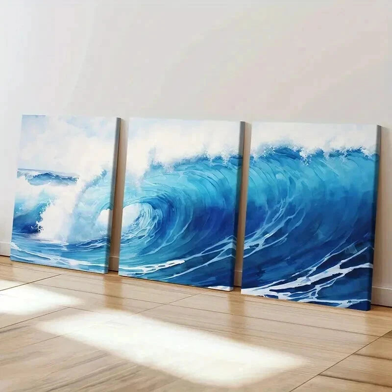 3pcs Modern Surf Ocean Wave Decoration Wall Art Set Canvas Framed 40x60cm - High Quality Print 100% Australian Made Wall Canvas Ready to Hang