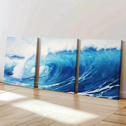 3pcs Modern Surf Ocean Wave Decoration Wall Art Set Canvas Framed 40x60cm - High Quality Print 100% Australian Made Wall Canvas Ready to Hang