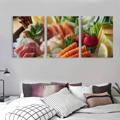 3pcs a Platter of Fresh Sashimi Decoration   Wall Art Set Canvas Framed 60x90cm - High Quality Print 100% Australian Made Wall Canvas Ready to Hang