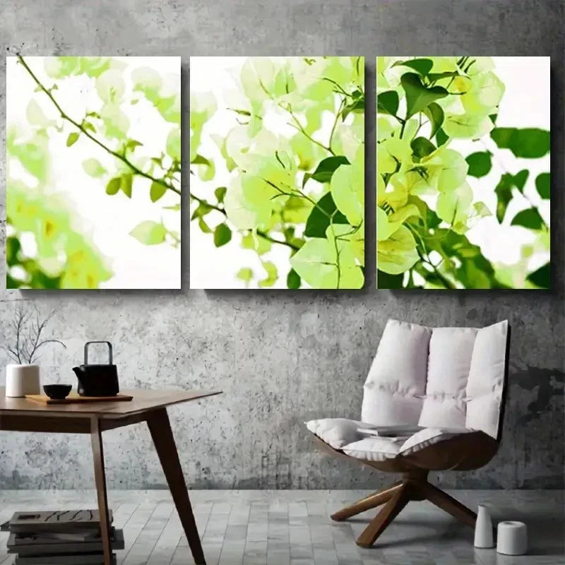 3pcs Green Bougainvillea Botanical Wall Art Set Canvas Framed 60x90cm - High Quality Print 100% Australian Made Wall Canvas Ready to Hang