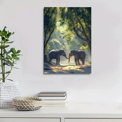 Majestic Elephants Playing Together On Sandy Beach 40x60cm Metal Print Ready to Hang