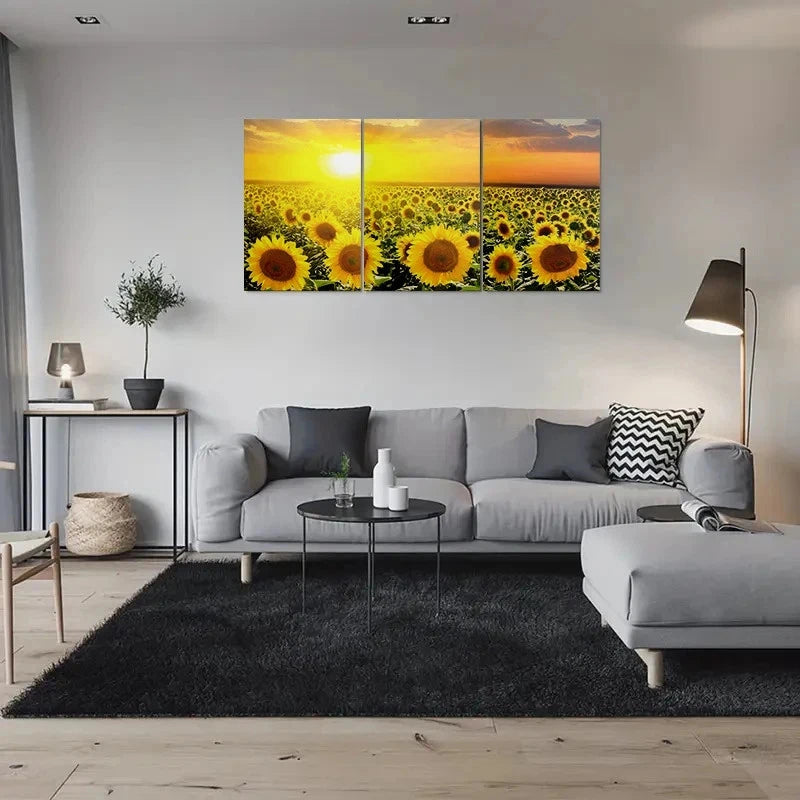 3pcs Sunset Sunflower Field Nature Scenery Metal Print Ready to Hang Art