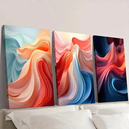 3pcs Floral Designs in Blue Pink and Orange Wall Art Set Canvas Unframed - High Quality Print 100% Australian Made Wall Canvas