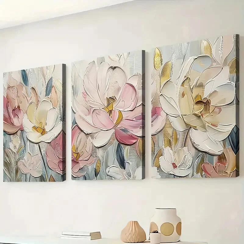 3pcs Artistic Floral Abstract Landscape Perfect Wall Art Set Canvas Framed 40x60cm - High Quality Print 100% Australian Made Wall Canvas Ready to Hang