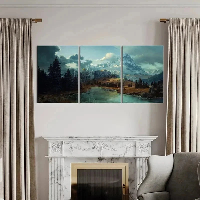 3pcs Mountains Forests and Castle Wall Art Set Canvas Framed 40x60cm - High Quality Print 100% Australian Made Wall Canvas Ready to Hang