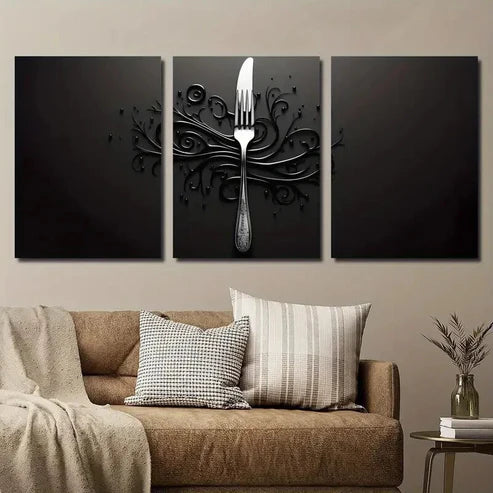 3pcs Abstract Cutlery Design Wall Art Set Canvas Unframed - High Quality Print 100% Australian Made Wall Canvas