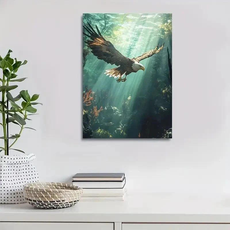 Eagle Underwater Scene With Sunbeams Painting  40x60cm Metal Print Ready to Hang