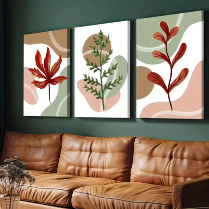 3pcs Green & Red Flowers and Grass Canvas Framed 40x60cm - High Quality Print 100% Australian Made Wall Canvas Ready to Hang