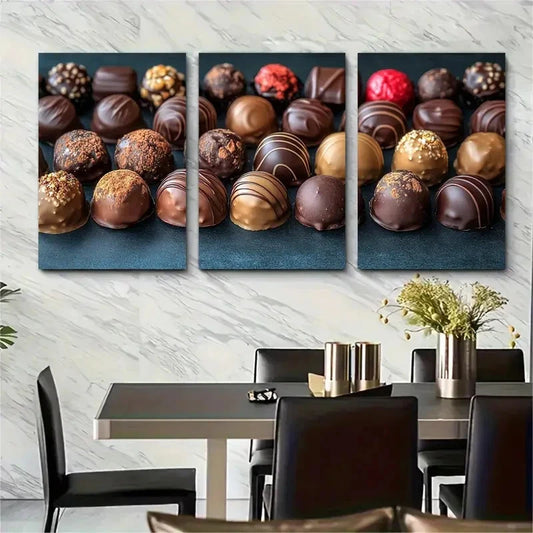 3pcs Luxurious Chocolates Candies Décor Perfect Wall Art Set Canvas Framed 60x90cm - High Quality Print 100% Australian Made Wall Canvas Ready to Hang