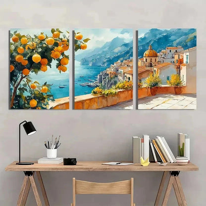 3pcs Tree Artwork Italian Cityscape Perfect Wall Art Set Canvas Framed 40x60cm - High Quality Print 100% Australian Made Wall Canvas Ready to Hang